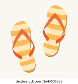 Orange striped flip flops with y-shaped strap. Isolated element for design. Summer, vacation, rest concept.