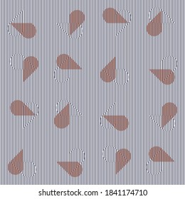 Orange and striped half hearts on striped background. Abstract seamless vector pattern with moiré effect. Monochrome minimalist design for prints, wallpaper, invitation and background.