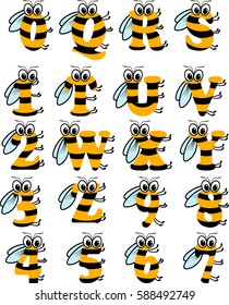 Orange striped  Latin alphabet. Funny letters from Q to Z, and numbers, isolated on white