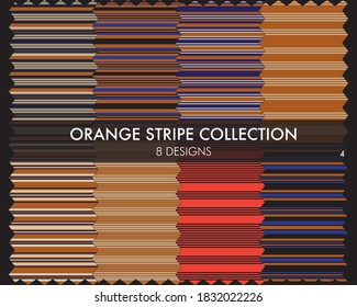 La colección de patrones sin soldadura de rayas naranjas incluye 8 diseños para textiles de moda, gráficos