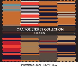 La colección de patrones sin soldadura de rayas naranjas incluye 8 diseños para textiles de moda, gráficos