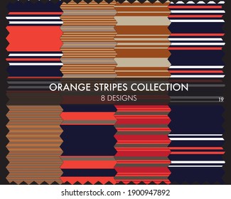 Orange striped seamless pattern collection includes 8 designs for fashion textiles, graphics