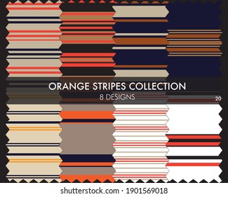 Orange striped seamless pattern collection includes 8 designs for fashion textiles, graphics