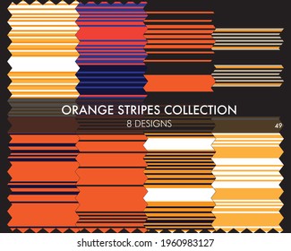 Orange striped seamless pattern collection includes 8 designs for fashion textiles, graphics