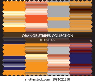 Orange striped seamless pattern collection includes 8 designs for fashion textiles, graphics
