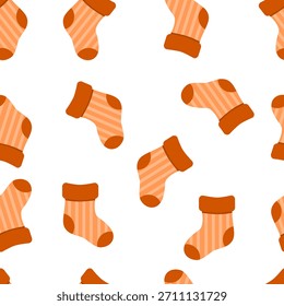 Calcetín de rayas naranja sin patrón. Ilustración de calcetín cálido y acogedor. Puede ser utilizado para el Fondo de pantalla, el papel que envuelve y la tela de la moda