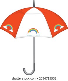 Orange striped umbrella with rainbow pattern illustration