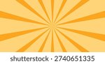 Orange stripes burst lines background. Sun ray light. Radiate sunlight. Vintage stripes halftone radial wallpaper for poster, banner.Circus background of spiral yellow orange rays vector.