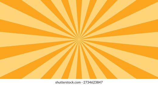 Orange stripes burst lines background. Sun ray light. Radiate sunlight. Vintage stripes halftone radial wallpaper for poster, banner.Circus background of spiral yellow orange rays vector.