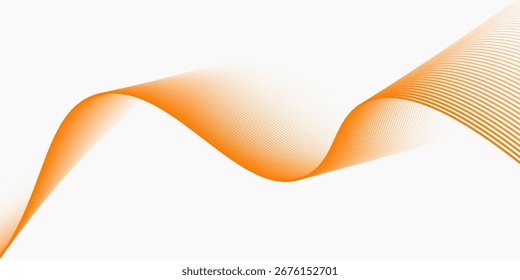 Orange stripes on a white background. Creative line art. Orange waves with lines. Curved wavy line, smooth stripe.