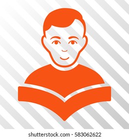 Orange Student interface toolbar pictogram. Vector pictogram style is a flat symbol on diagonal hatch transparent background.