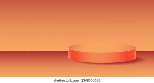 Fondo de estudio naranja con podio escénico y luz suave. pedestal mínimo en blanco para presentación de productos u objetos. Marco de iluminación vectorial 3D para presentación, banner, portada, web, volante