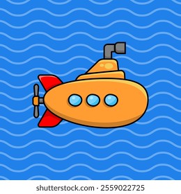 Orange submarine in cute style