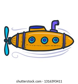 Orange submarine icon. Hand drawn illustration of orange submarine vector icon for web design