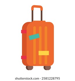 Orange suitcase with handle and wheels, clip art suitcase, suitcase clip art, luggage travel gear essentials, traveling bag icon flat illustration design, travel suitcase vector
