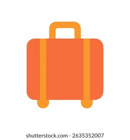 Orange suitcase with handle wheels on white background