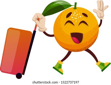Orange with suitcase, illustration, vector on white background.