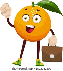 Orange mit Koffer, Illustration, Vektorgrafik auf weißem Hintergrund.