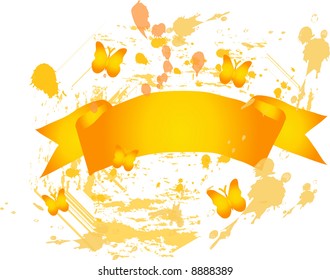 Orange summer banner with butterfly