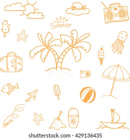 Orange Summer doodles set vector art illustration