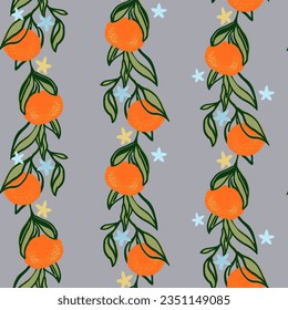 Orange summer fruit seamless pattern for textile design or scrapbook. Vector hand drawn background