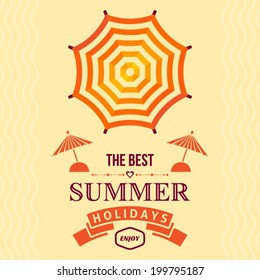 Orange summer holidays poster design with sun umbrella