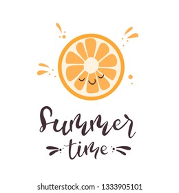 orange summer time. hand drawn tags and elements set for summer holiday.