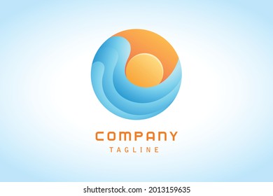 orange sun with blue wave sticker gradient logo