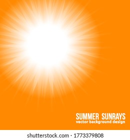 Sol Naranja. Fondo naranja del cielo de la puesta de sol brillante para ilustraciones. El Vector Hermoso Entorno Soleado. Fondo de verano con vigas de sol.