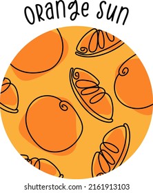 Orange sun circle shaped background with oranges. Modern doodle design suitable for logo, label and print development