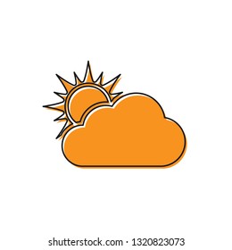 Orange Sun and cloud weather icon isolated on white background. Vector Illustration