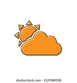 Orange Sun and cloud weather icon isolated on white background.  Vector Illustration