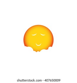 Orange sun in clouds. Sleeping cute picture. Vector head gingerbread man. Smiling logo. Laughing goes vector sunny icon.