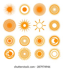 Orange Sun collection icons. Set of sun icons isolated on white background
 Vector illustration