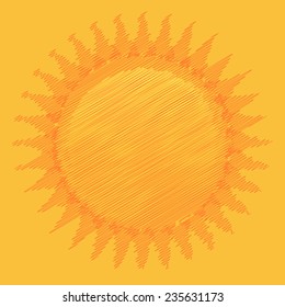 Orange sun in the form of a doodle.