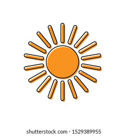 Orange Sun icon isolated on white background.  Vector Illustration