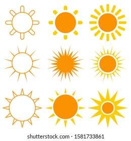 Orange Sun Icon Set on White