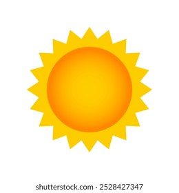 Orange sun image. Symbol of sunny weather, sunshine. Vector illustration.