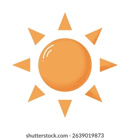Orange sun  isolated on transparent background with watercolour texture.  Summer element. Weather icon. Sun icon.  Cartoon flat style. Design element for web. Vector illustration