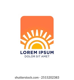 Orange Sonne Logo mit flachem Stil und weißem Hintergrund geeignet für Entwickler Marke