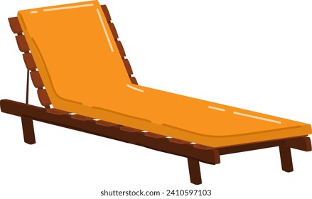 Tumbona naranja sobre un fondo blanco. Diseño simplista de un moderno salón de chaise al aire libre. Ilustración vectorial de muebles de verano y relajación.