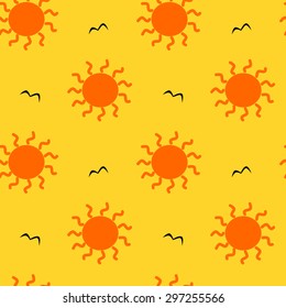 orange sun on yellow background seamless vector pattern illustration