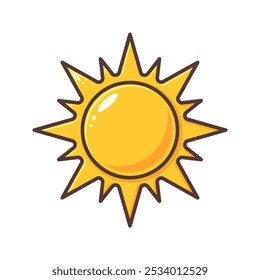 Orange sun with outline on white background. Vector logo or icon.