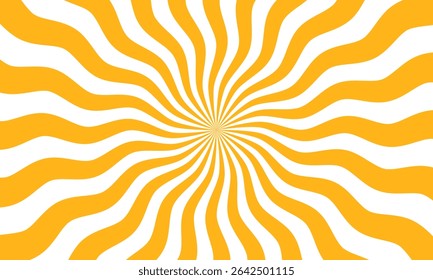 Orange sun ray background with curvy light isolated on background. Sunburst Abstract texture. Vector Flat Illustration.
