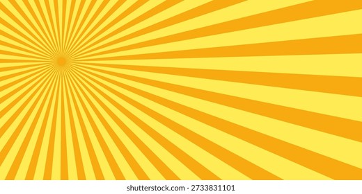 Orangener Sonnenstrahl, Hintergrund. Shine Sommer Sonnenaufgang in Retro-Design. Vorlage für Poster oder Banner.