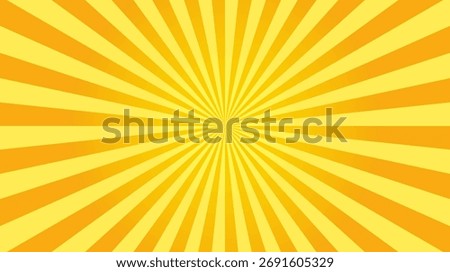 Orange sun ray background. Shine summer sunburst in retro design. Template for poster or banner.