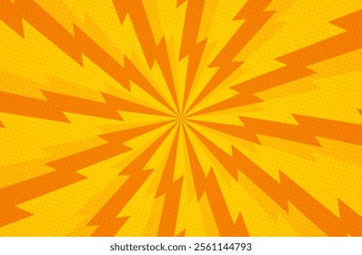 Orange sun rays sunburst background with radial lightning thunderbolt pattern vector illustration