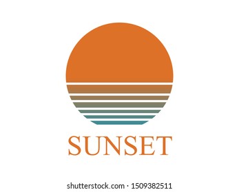 Orange Sun Set Beach Logo Design