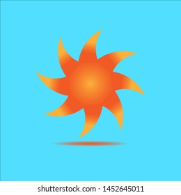 orange sun with shadow on blue background