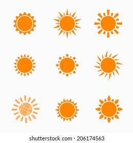 Orange Sun symbols set 